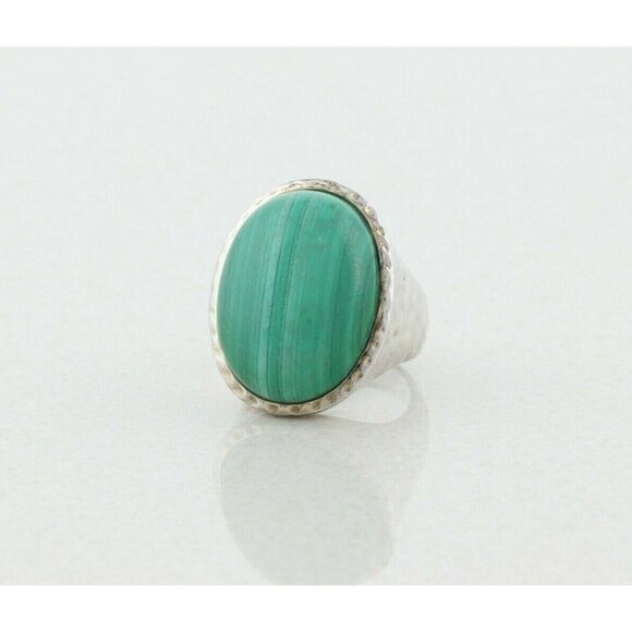 Sterling Silver Large Malachite Ring Size 6 1/4 - Picture 5 of 8